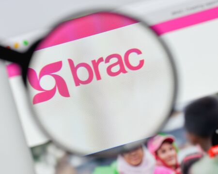 Milan, Italy - August 20, 2018: Bangladesh Rural Advancement Committee BRAC website homepage. Bangladesh Rural Advancement Committee BRAC logo visible.のeditorial素材