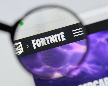 Milan, Italy - August 20, 2018: Fortnite Battle Royale website homepage. Fortnite Battle Royale logo visible.のeditorial素材