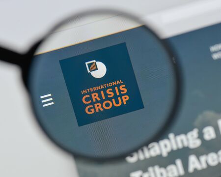 Milan, Italy - August 20, 2018: International Crisis Group website homepage. International Crisis Group logo visible.のeditorial素材