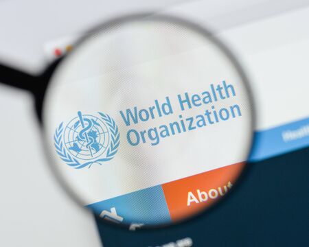 Milan, Italy - August 20, 2018: WHO world health organizzation website homepage. WHO world health organizzation logo visible.のeditorial素材
