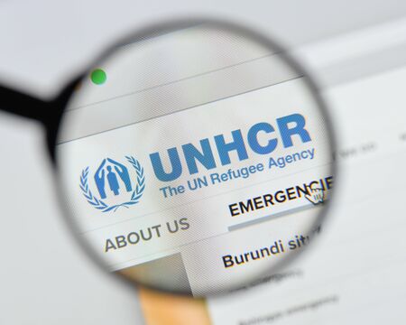 Milan, Italy - August 20, 2018: UN Refugee Agency website homepage. UN Refugee Agency logo visible.のeditorial素材