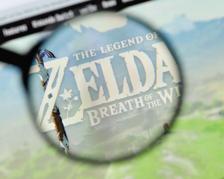 Milan, Italy - August 20, 2018: The Legend Of Zelda: Ocarina Of Time website homepage. The Legend Of Zelda: Ocarina Of Time logo visible.のeditorial素材