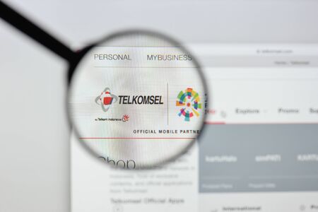 Milan, Italy - August 20, 2018: Telkomsel website homepage. Telkomsel logo visible.のeditorial素材