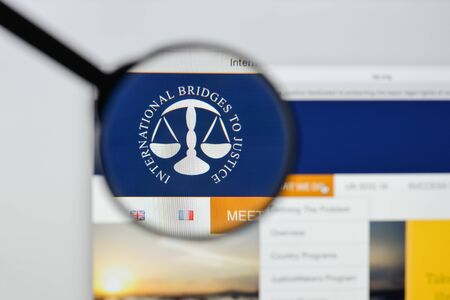 Milan, Italy - August 20, 2018: International Bridges to Justice website homepage. International Bridges to Justice logo visible.のeditorial素材