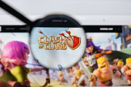 Milan, Italy - August 20, 2018: Clash Of Clans website homepage. Clash Of Clans logo visible.のeditorial素材