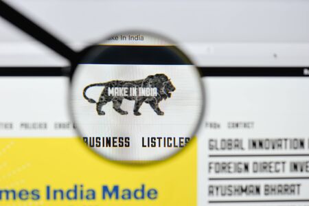 Milan, Italy - August 20, 2018: Make in India website homepage. Make in India logo visible.のeditorial素材