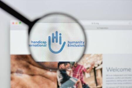 Milan, Italy - August 20, 2018: Handicap International website homepage. Handicap International logo visible.のeditorial素材