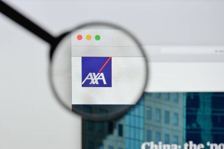 Milan, Italy - August 20, 2018: Axa website homepage. Axa logo visible.のeditorial素材