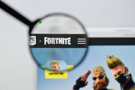 Milan, Italy - August 20, 2018: Fortnite Battle Royale website homepage. Fortnite Battle Royale logo visible.のeditorial素材