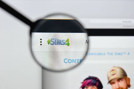 Milan, Italy - August 20, 2018: The Sims 4 website homepage. The Sims 4 logo visible.のeditorial素材