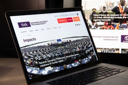 Milan, Italy - August 15, 2018: FIDH NGO website homepage. FIDH logo visible.