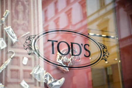 Milan, Italy - September 21, 2018: Tod s store in Milan. Montenapoleone area. Fashion week Tod s shopping.のeditorial素材