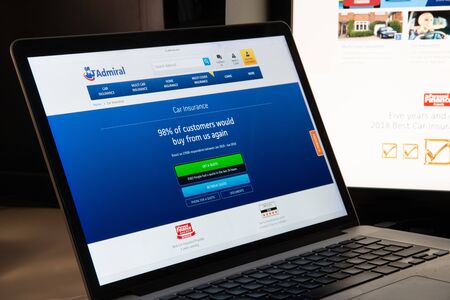 Milan, Italy - August 15, 2018: Admiral insurance website homepage. Admiral logo visible.のeditorial素材