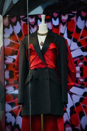 Milan, Italy - September 21, 2018: Alexander McQueen store in Milan. Montenapoleone area. Fashion week Alexander McQueen shopping.のeditorial素材