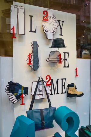 Milan, Italy - September 21, 2018: Hermes store in Milan. Montenapoleone area. Fashion week Hermes shopping.のeditorial素材