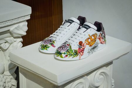 Milan, Italy - September 21, 2018: Dolce Gabbana store in Milan. Montenapoleone area. Fashion week Dolce Gabbana shopping.のeditorial素材