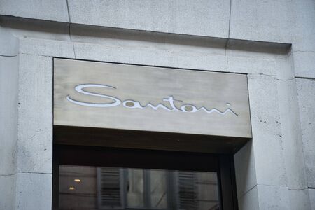Milan, Italy - September 21, 2018: Santoni store in Milan. Montenapoleone area. Fashion week Santoni shopping.のeditorial素材