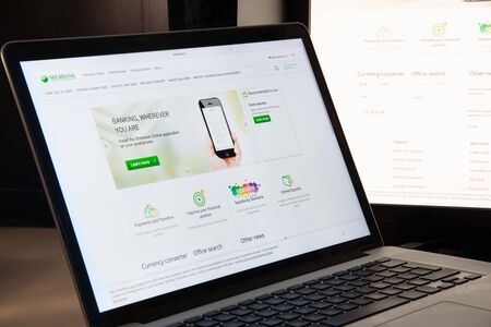 Milan, Italy - August 15, 2018: sber bank online banking website homepage. sber bank logo visible.のeditorial素材