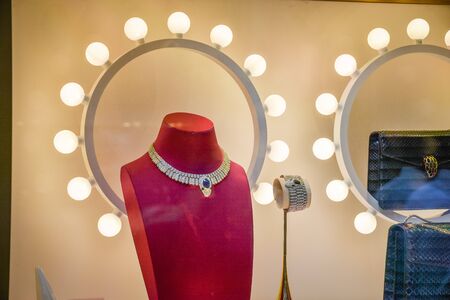 Milan, Italy - September 21, 2018: Bulgari store in Milan. Montenapoleone area. Fashion week Bulgari shopping.のeditorial素材