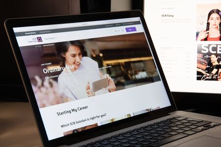 Milan, Italy - August 15, 2018: SCB Thailand online banking website homepage. SCB Thailand logo visible.のeditorial素材