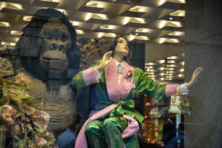 Milan, Italy - September 21, 2018: Dolce Gabbana store in Milan. Montenapoleone area. Fashion week Dolce Gabbana shopping.のeditorial素材