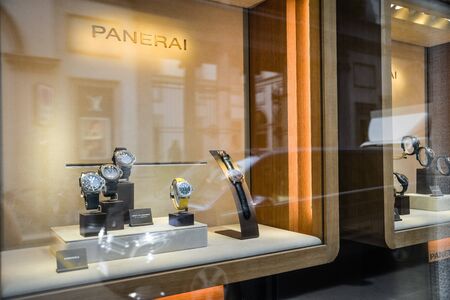 Milan, Italy - September 21, 2018: Panerai store in Milan. Montenapoleone area. Fashion week Panerai shopping.のeditorial素材