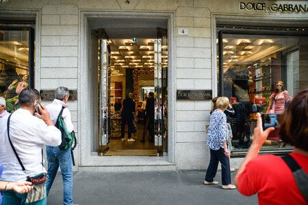 Milan, Italy - September 21, 2018: Dolce Gabbana store in Milan. Montenapoleone area. Fashion week Dolce Gabbana shopping.のeditorial素材