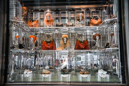 Milan, Italy - September 21, 2018: Gucci store in Milan. Montenapoleone area. Fashion week Gucci shopping.のeditorial素材