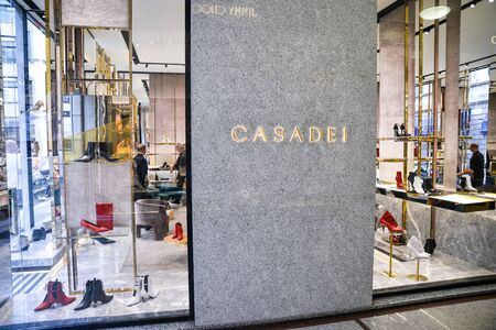 Milan, Italy - September 21, 2018: Casadei store in Milan. Montenapoleone area. Fashion week Casadei shopping.のeditorial素材
