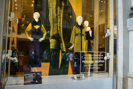 Milan, Italy - September 21, 2018: Stefanel store in Milan. Montenapoleone area. Fashion week...