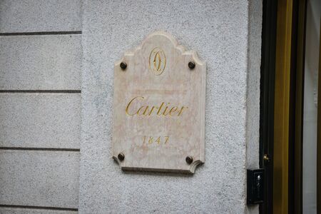 Milan, Italy - September 21, 2018: Cartier store in Milan. Montenapoleone area. Fashion week Cartier shopping.のeditorial素材