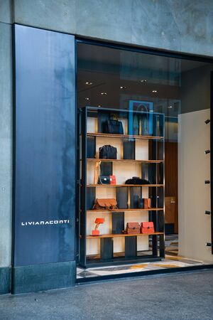 Milan, Italy - September 21, 2018: Liviana Conti store in Milan. Montenapoleone area. Fashion week Liviana Conti shopping.のeditorial素材