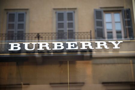 Milan, Italy - September 21, 2018: Burberry store in Milan. Montenapoleone area. Fashion week Burberry shopping.のeditorial素材