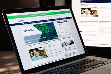 Milan, Italy - August 15, 2018: CBOE online banking website homepage. CBOE logo visible.のeditorial素材