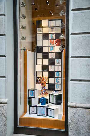Milan, Italy - September 21, 2018: Hermes store in Milan. Montenapoleone area. Fashion week Hermes shopping.のeditorial素材