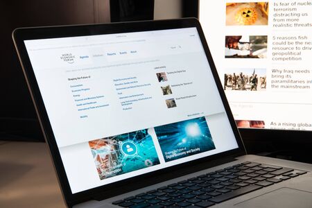 Milan, Italy - August 15, 2018: wef NGO website homepage. wef logo visible.のeditorial素材