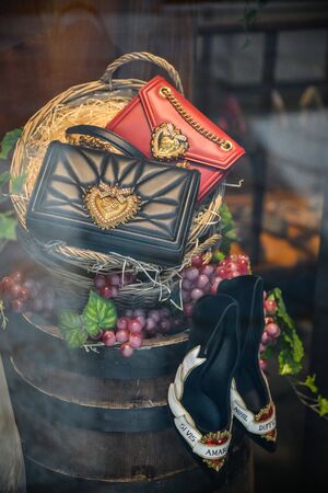 Milan, Italy - September 21, 2018: Dolce Gabbana store in Milan. Montenapoleone area. Fashion week Dolce Gabbana shopping.のeditorial素材