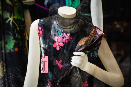 Milan, Italy - September 21, 2018: Prada store in Milan. Montenapoleone area. Fashion week Prada shopping.のeditorial素材