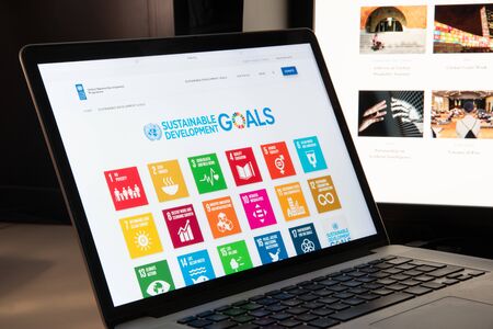 Milan, Italy - August 15, 2018: UNDP NGO website homepage. UNDP logo visible.のeditorial素材