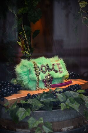 Milan, Italy - September 21, 2018: Dolce Gabbana store in Milan. Montenapoleone area. Fashion week Dolce Gabbana shopping.のeditorial素材