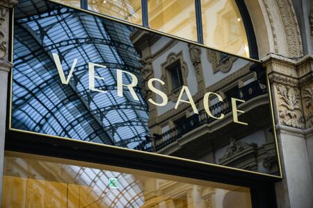 Milan, Italy - September 21, 2018: Versace store in Milan. Montenapoleone area. Fashion week Versace shopping.のeditorial素材