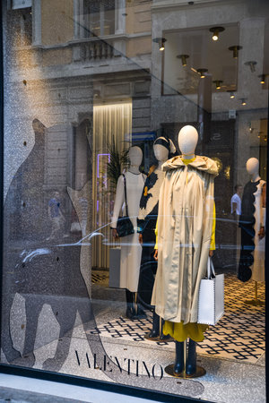 Milan, Italy - September 21, 2018: Valentino store in Milan. Montenapoleone area. Fashion week...