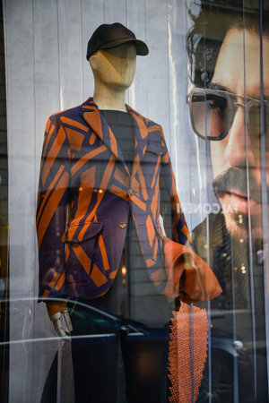 Milan, Italy - September 21, 2018: Zegna store in Milan. Montenapoleone area. Fashion week Zegna...