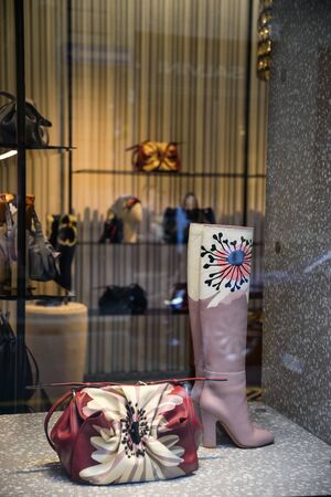 Milan, Italy - September 21, 2018: Valentino store in Milan. Montenapoleone area. Fashion week Valentino shopping.のeditorial素材