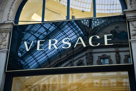 Milan, Italy - September 21, 2018: Versace store in Milan. Montenapoleone area. Fashion week Versace shopping.のeditorial素材