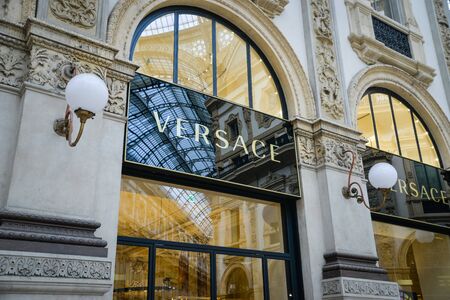 Milan, Italy - September 21, 2018: Versace store in Milan. Montenapoleone area. Fashion week Versace shopping.のeditorial素材