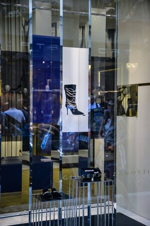 Milan, Italy - September 21, 2018: Zanotti store in Milan. Montenapoleone area. Fashion week Zanotti shopping.のeditorial素材