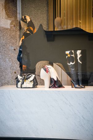 Milan, Italy - September 21, 2018: Valentino store in Milan. Montenapoleone area. Fashion week Valentino shopping.のeditorial素材