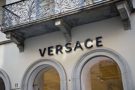 Milan, Italy - September 21, 2018: Versace store in Milan. Montenapoleone area. Fashion week Versace shopping.のeditorial素材
