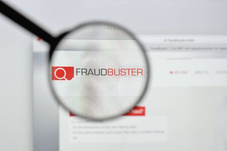 Milan, Italy - August 20, 2018: Fraud Buster website homepage. Fraud Buster logo visible.のeditorial素材